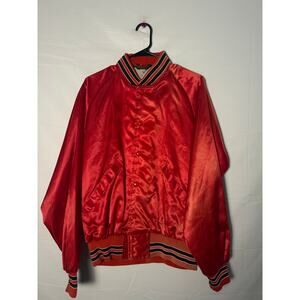 RCA Pla-Jac Records Slick Red Black Button Snap Bomber Jacket Men's Large